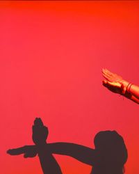 Silhouette people holding red orange flower