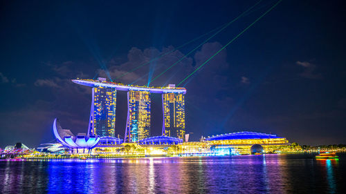 Illuminated modern building in city at night