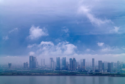 City skyline at dusk