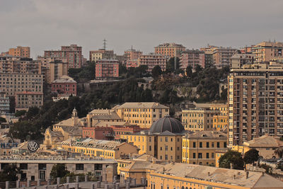 High angle view of buildings in city