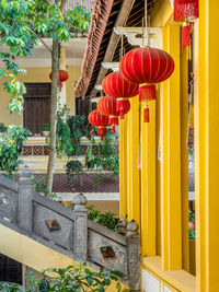 Lanterns hanging by building