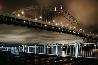 Illuminated bridge over river