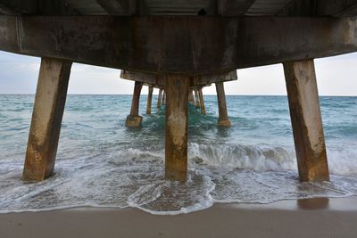 Scenic view of sea against sky from beneath anglin's fishing pier