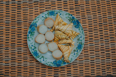 High angle view of breakfast on table