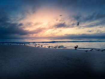 Scenic view of beach against sky during sunset