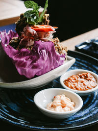 High angle view of food in plate