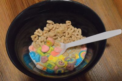 High angle view of food in bowl on table