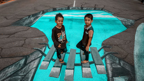 High angle view of people in swimming pool