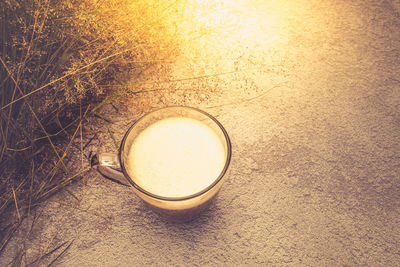 High angle view of drink on table