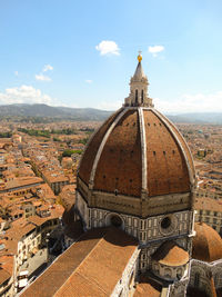 High angle view of bell tower in city