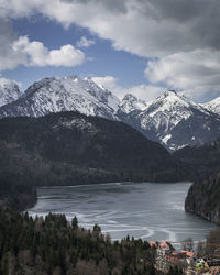 Scenic view of snowcapped mountains and lake against sky