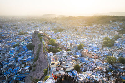 High angle view of townscape against sky