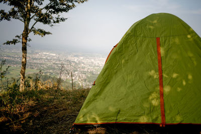 Scenic view of tent against sky