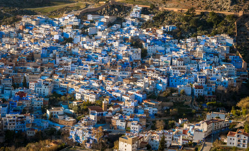 High angle view of buildings in city