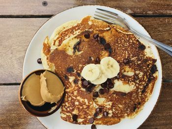 High angle view of breakfast served on table