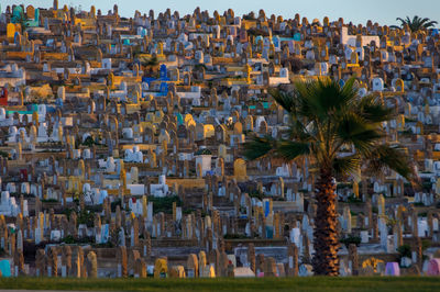 High angle view of buildings in city