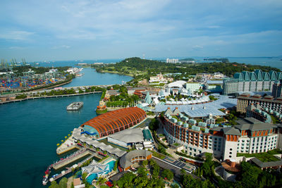 High angle view of buildings in city