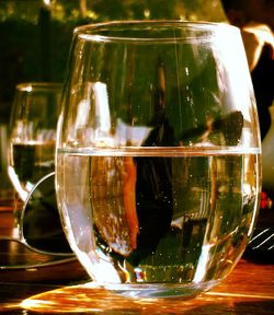 Close-up of wine in glass on table