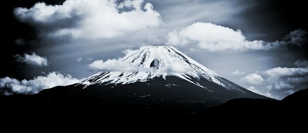 Scenic view of mountains against cloudy sky