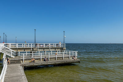 Scenic view of sea against clear blue sky
