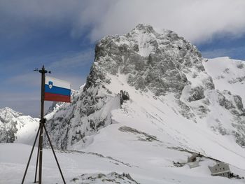 Snow covered mountain against sky