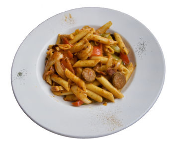 High angle view of pasta in plate