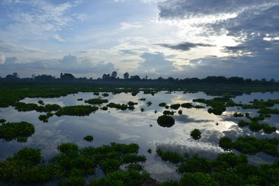 Scenic view of lake against sky