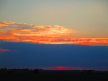 Scenic view of silhouette field against sky during sunset