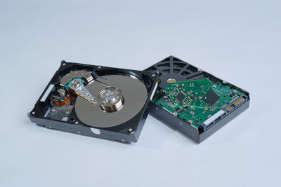 High angle view of traditional equipment on white background