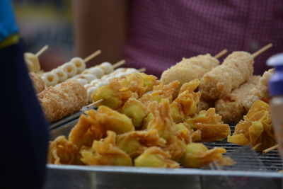 Close-up of meal served in tray