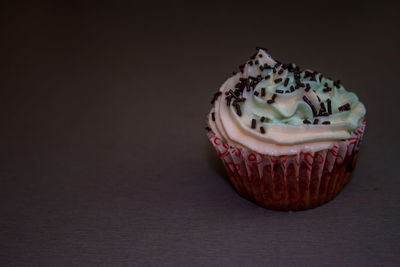 Close-up of cupcake against black background