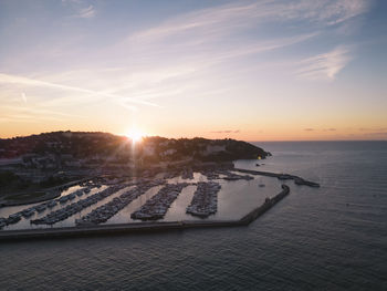 An aerial view of the resort of torquay at sunrise in devon, uk