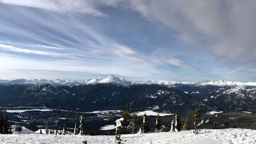 Scenic view of snowcapped mountains against sky