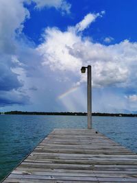 Pier over lake against sky