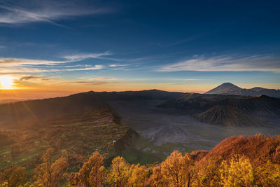 Scenic view of landscape against sky during sunset