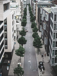 High angle view of street amidst buildings in city