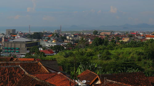 High angle view of townscape against sky