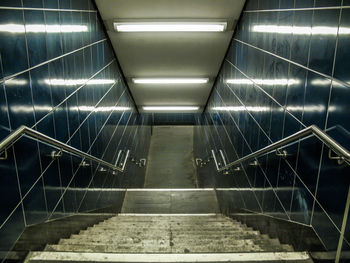 High angle view of illuminated subway station