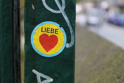 Close-up of road sign