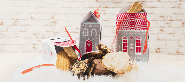 Close-up of christmas decorations on table