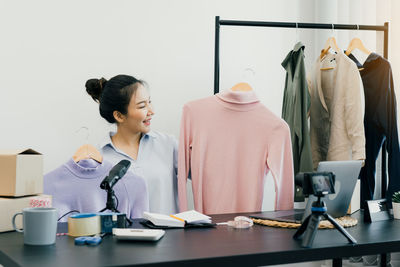 Woman working on table