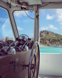 Steering wheel in boat