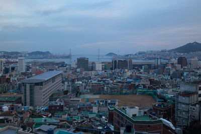 High angle view of city at night