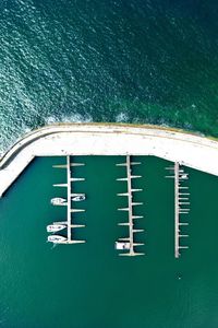 High angle view of ship in sea