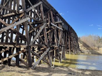 Railroad trestle against sky