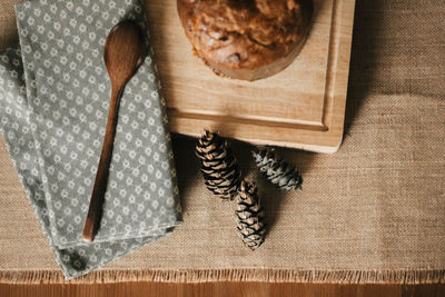 High angle view of carving on cutting board