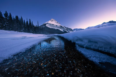 Scenic view of snowcapped mountains against clear sky