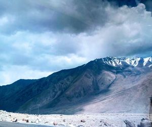 Scenic view of snowcapped mountains against sky