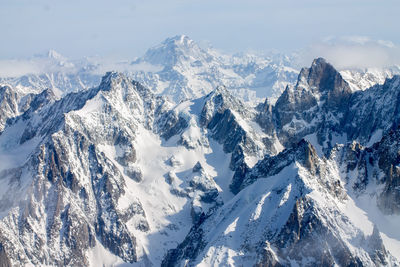 Panoramic view of snowcapped mountains against sky