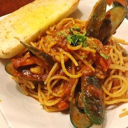 Close-up of pasta served in plate